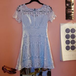 Blue art deco lace dress mod cute kawaii